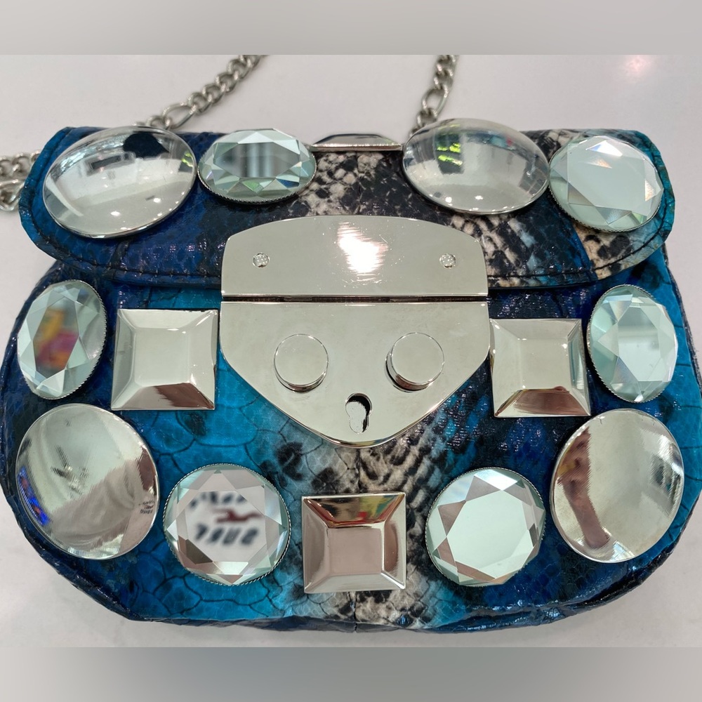 White House|Black Market Mirrored/Silver “Snakeskin” Shoulder/Crossbody Mini Bag